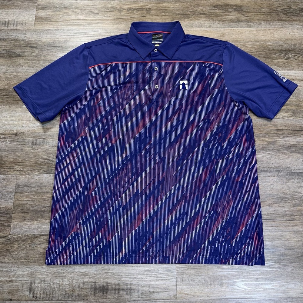 Greg Norman Weather-Knit Golf Polo Mens XL Red White Diagonal Line Pattern TPC